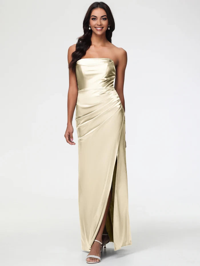 Glamorous Sheath Strapless Cutout Back Long Length Prom Dresses