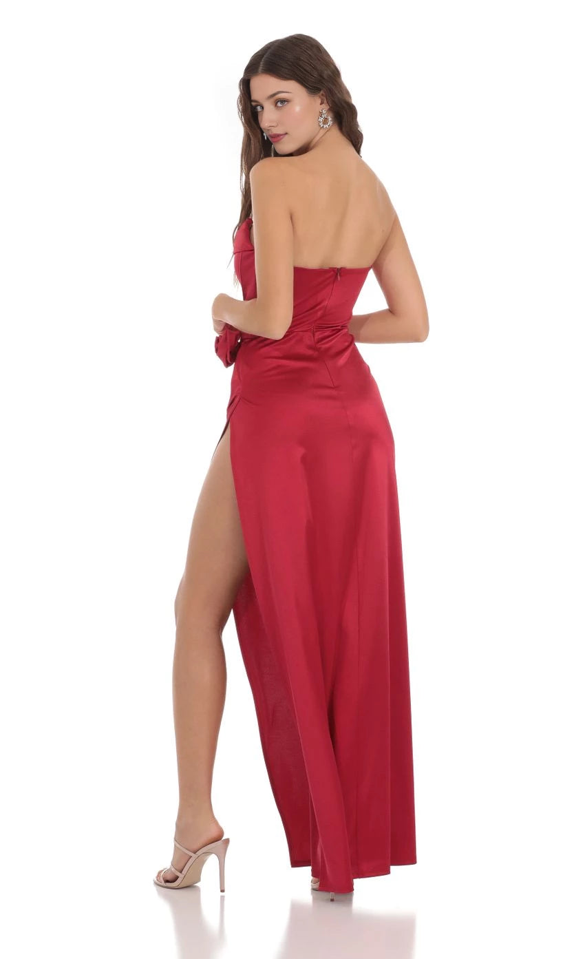 Glamorous Sheath Strapless Floral-Detail High-Slit Floor Length Prom Dresses