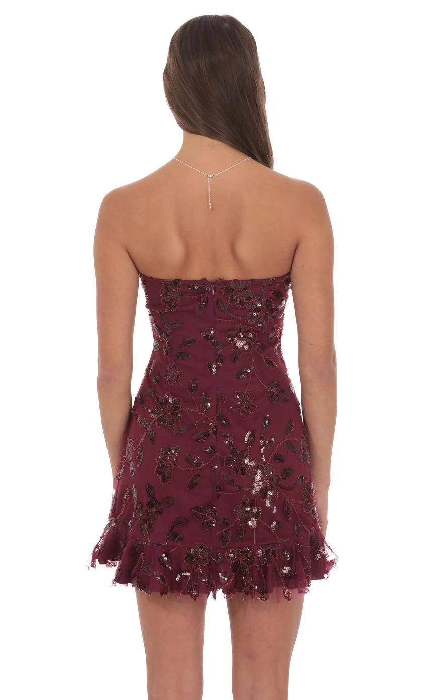Glamorous Sheath Strapless Floral-Sequin Short Length Homecoming Dresses