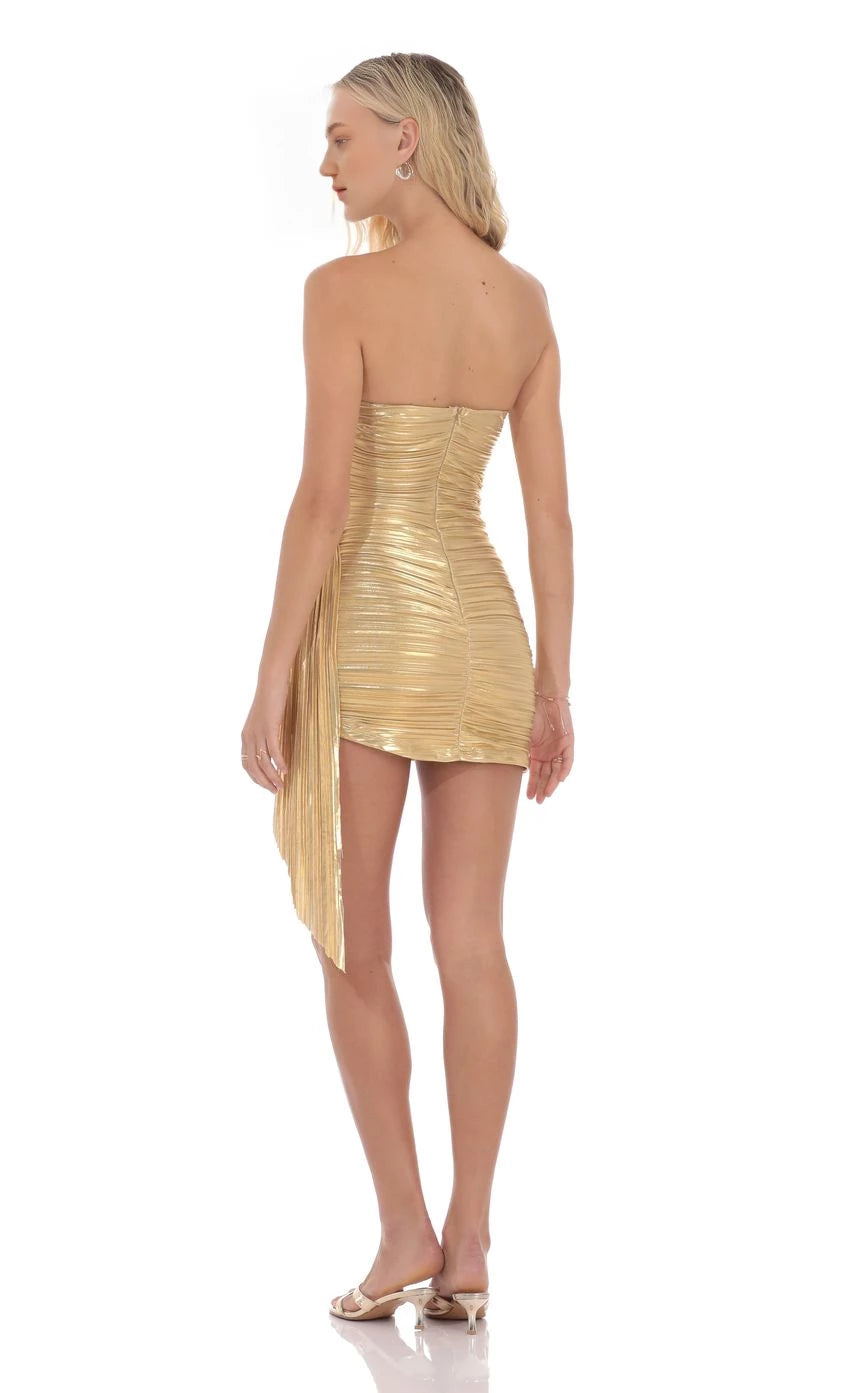 Glamorous Sheath Strapless Metallic-Ruched Asymmetrical Short Length Homecoming Dresses