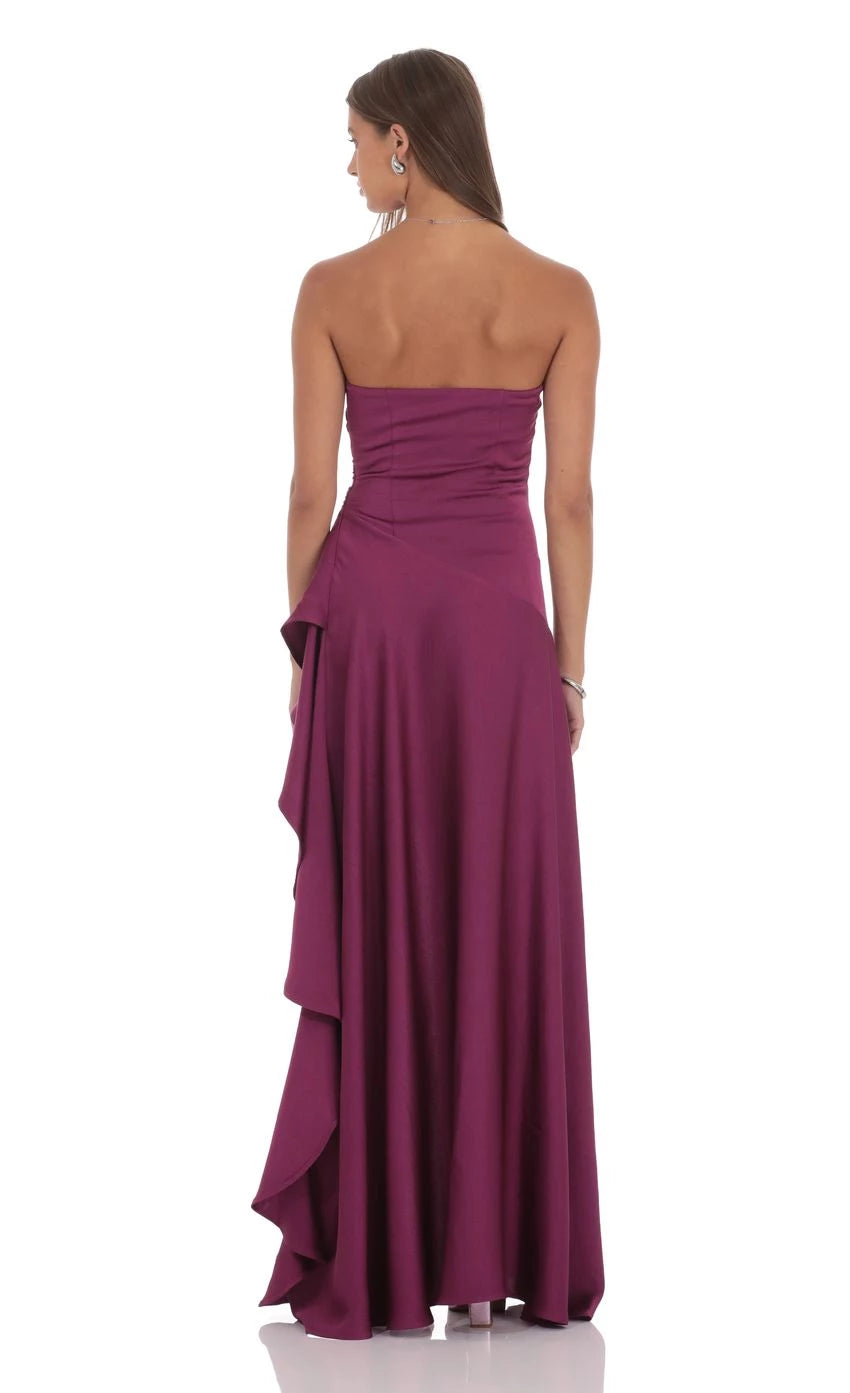 Glamorous Sheath Strapless Ruffled High-Slit Floor Length Prom Dresses