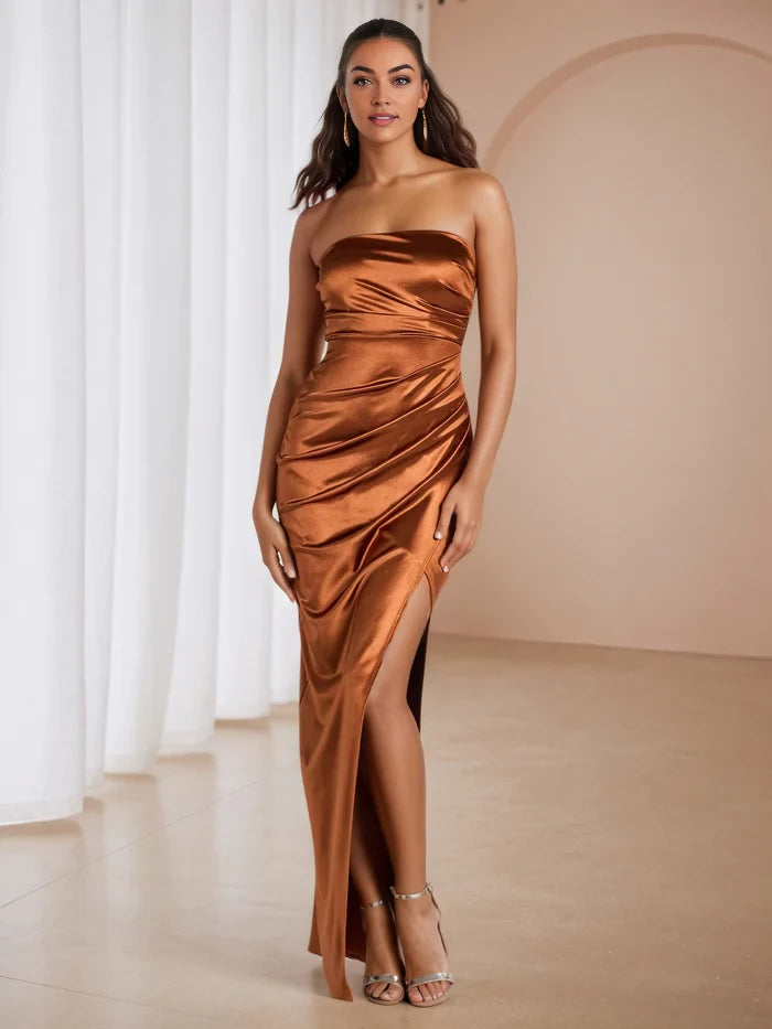 Glamorous Sheath Strapless Sleeveless Open Back Long Length Prom Dresses