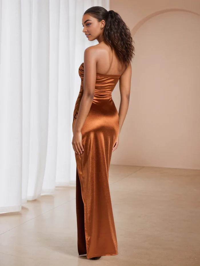Glamorous Sheath Strapless Sleeveless Open Back Long Length Prom Dresses