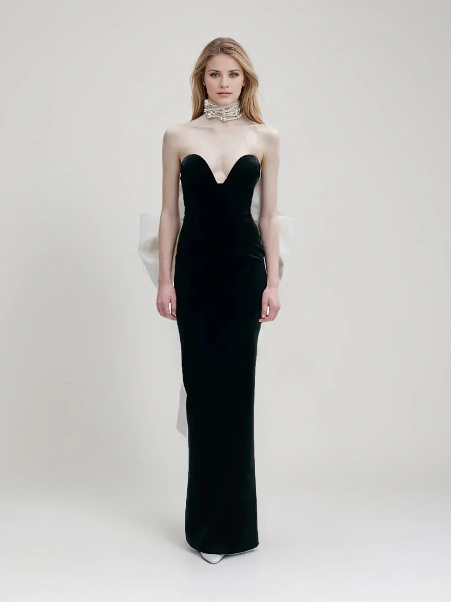 Glamorous Sheath Strapless Sleeveless Oversized Bow Back Floor - Length Evening Gown