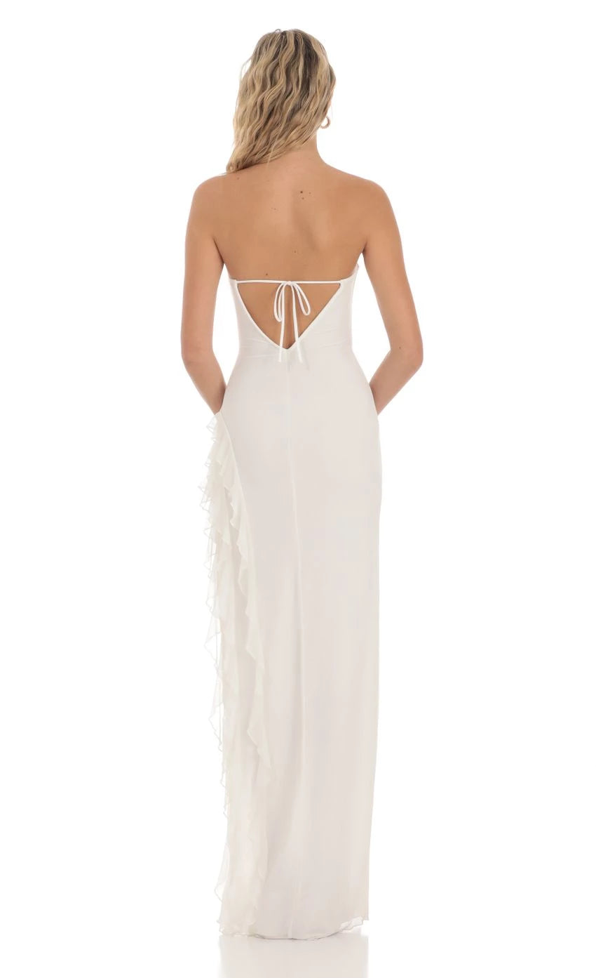 Glamorous Sheath Strapless Sleeveless Tie Back Floor Length Prom Dresses