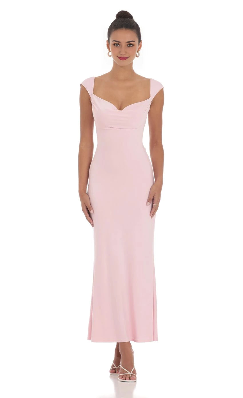 Glamorous Sheath Sweetheart Neck Cap-Sleeve Lace-Up Back Floor Length Prom Dresses