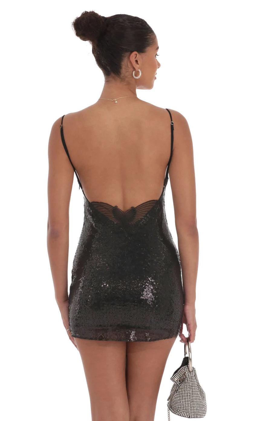 Glamorous Sheath Sweetheart-Neck Sequin-Spaghetti-Strap Open-Back Short Length Homecoming Dresses