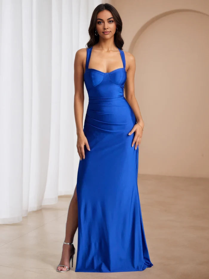 Glamorous Sheath Sweetheart Neck Sleeveless Criss - Cross Tie Back Floor Length Prom Dresses