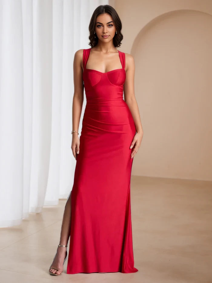 Glamorous Sheath Sweetheart Neck Sleeveless Criss - Cross Tie Back Floor Length Prom Dresses
