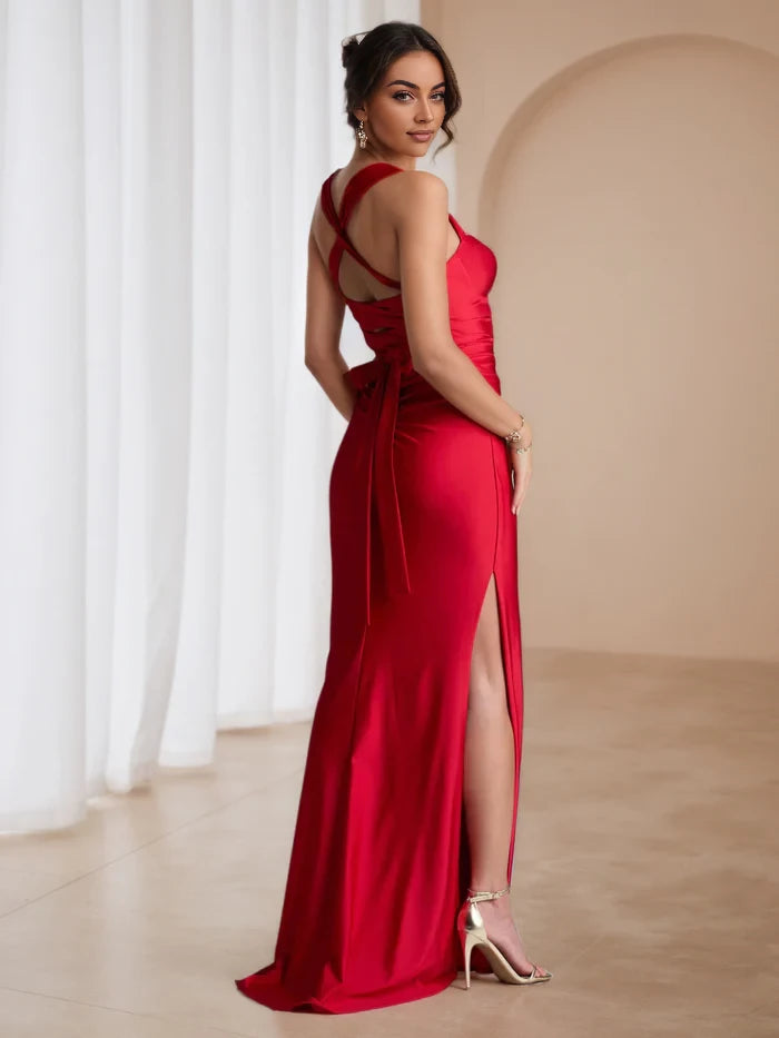 Glamorous Sheath Sweetheart Neck Sleeveless Criss - Cross Tie Back Floor Length Prom Dresses