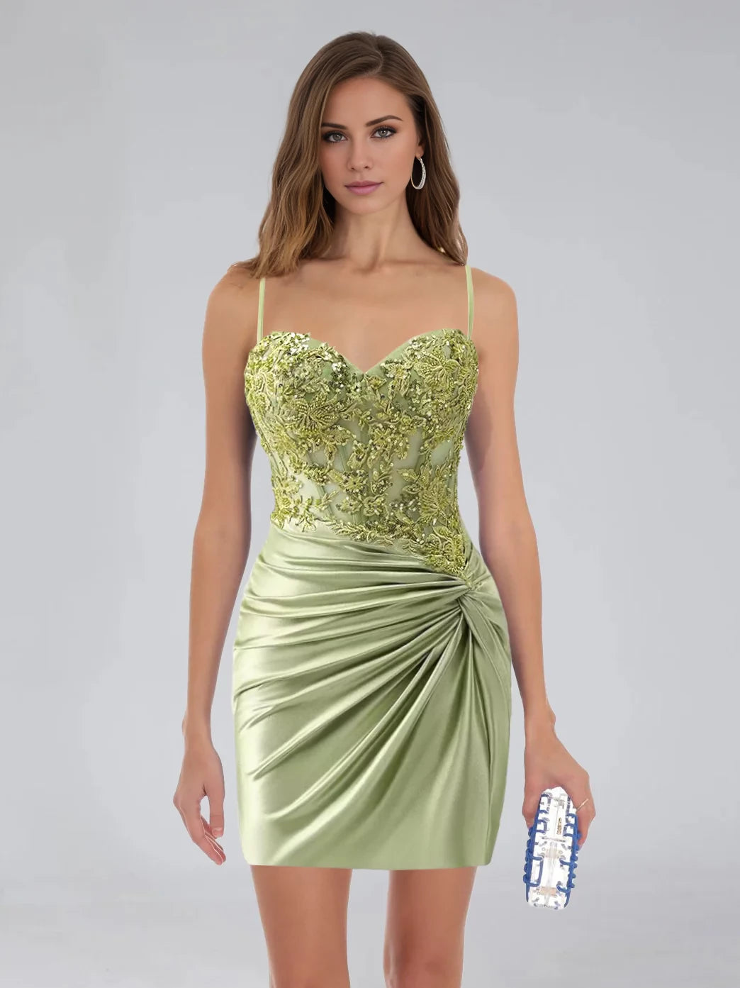Glamorous Sheath Sweetheart Spaghetti Strap Lace - Up Back Mini Length Homecoming Dresses