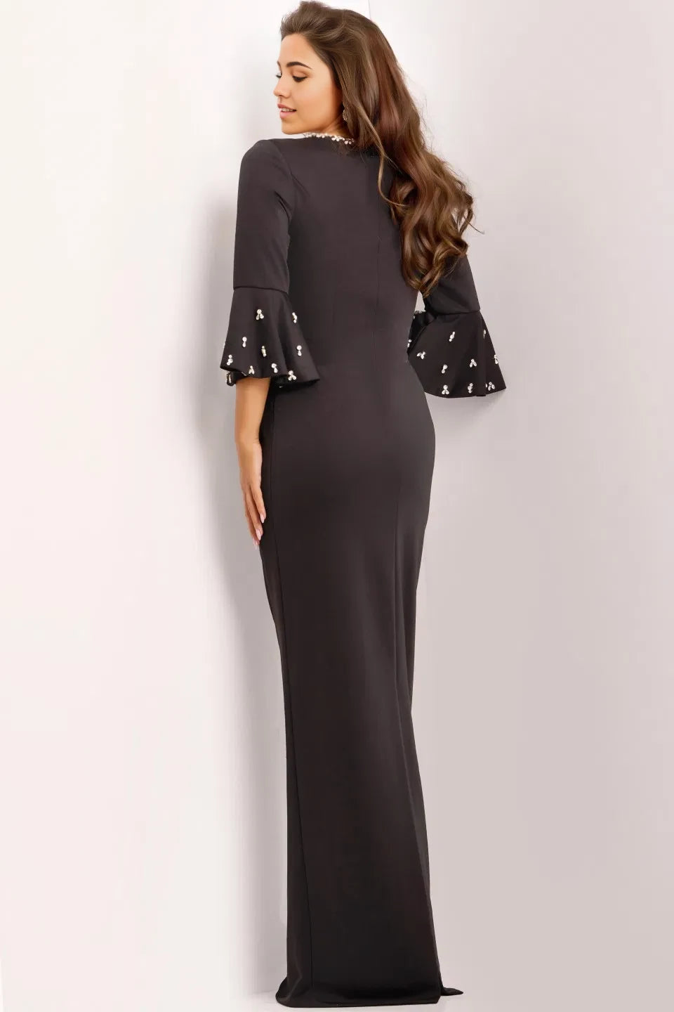 Glamorous Sheath V-Neck Ruffle-Sleeve Beaded-Accent Long Length Evening Dresses