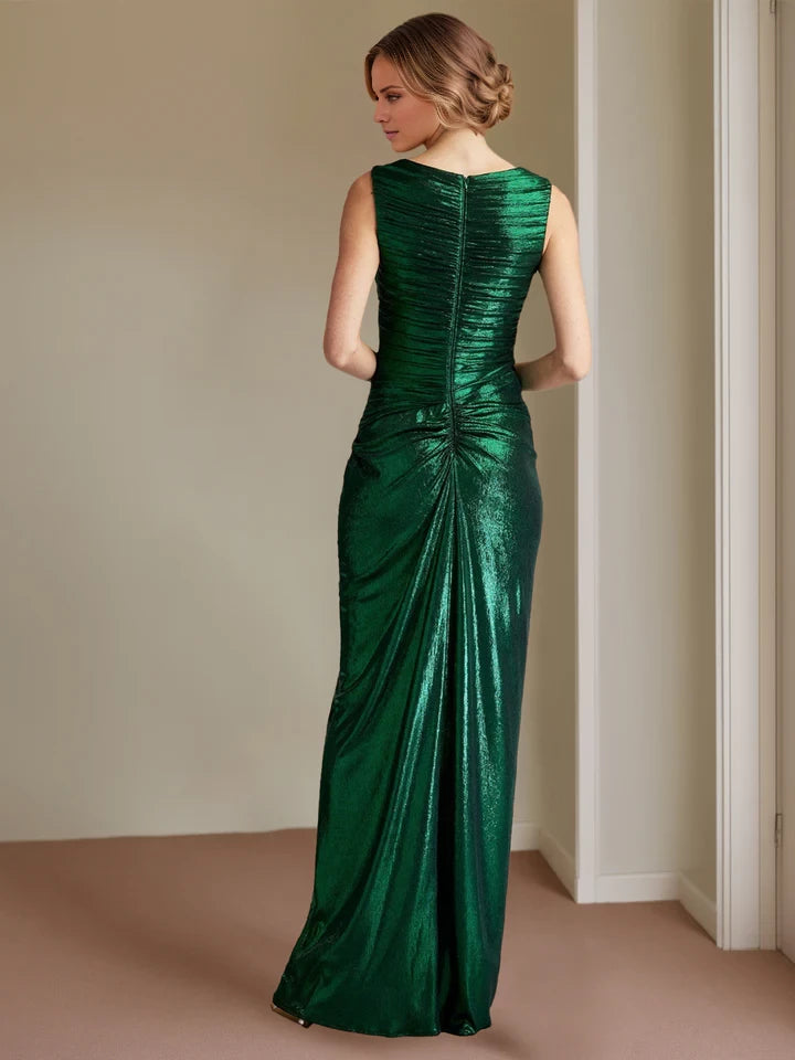 Glamorous Sheath V - Neck Sleeveless Ruched Back Long Length Prom Dresses