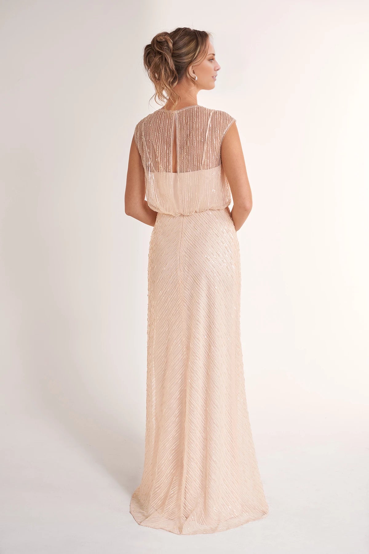 Glamorous Fit and Flare Adele Sequin Lace Gown with Illusion V-Neckline and Cap Sleeves Mother of the Bride Dresses