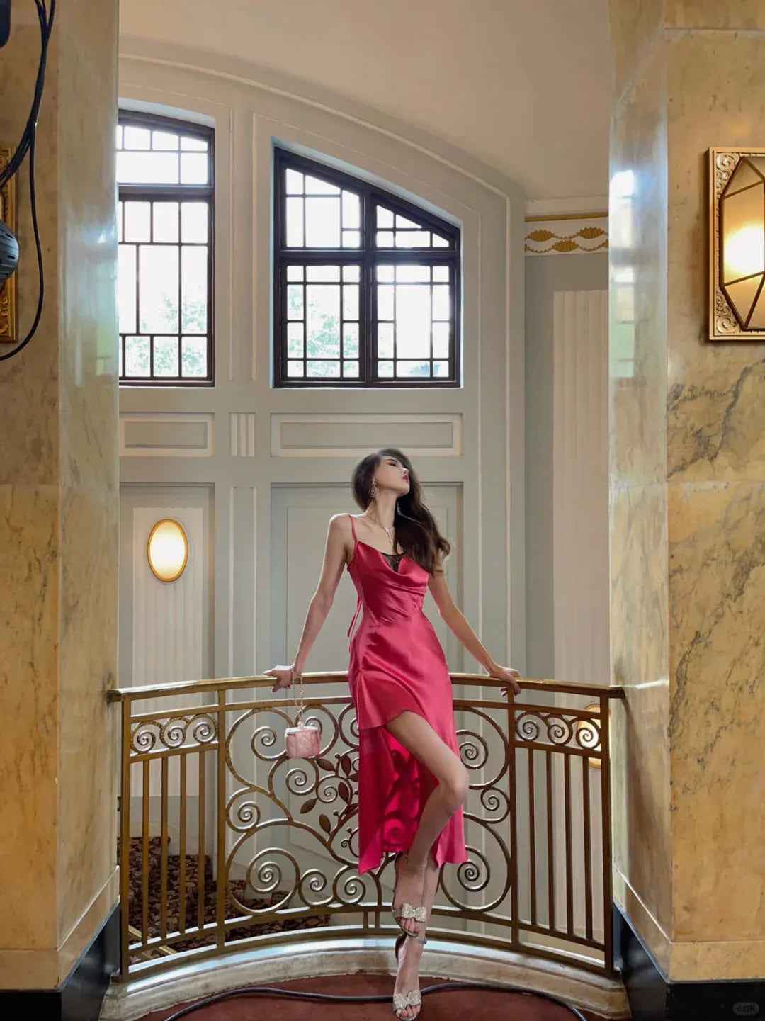 Glamorous Hot Pink Satin Cowl Neck High-Low Slip Gown