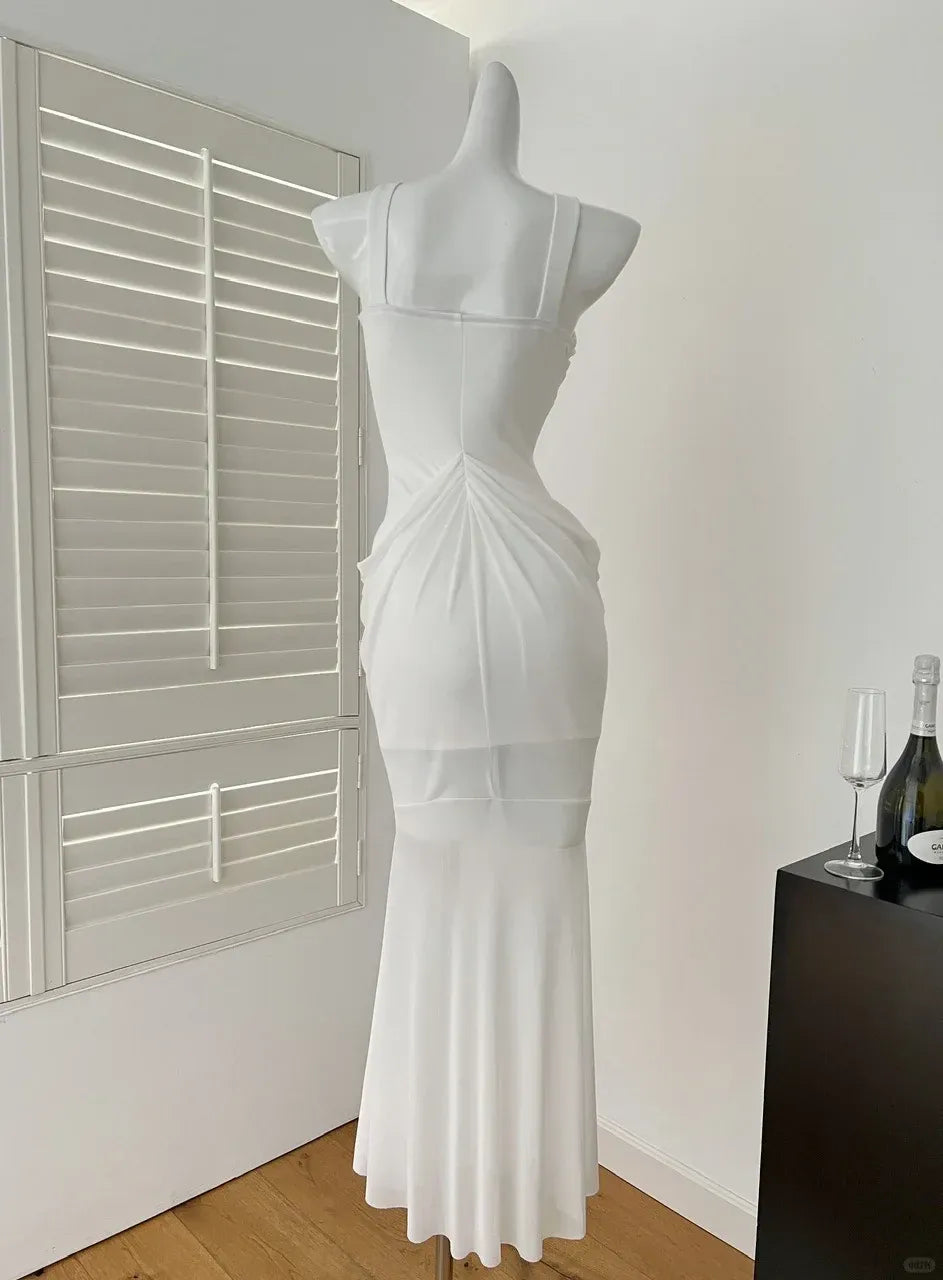 Glamorous Mermaid Sweetheart-Neck Crystal-Embellished White Jersey Gown