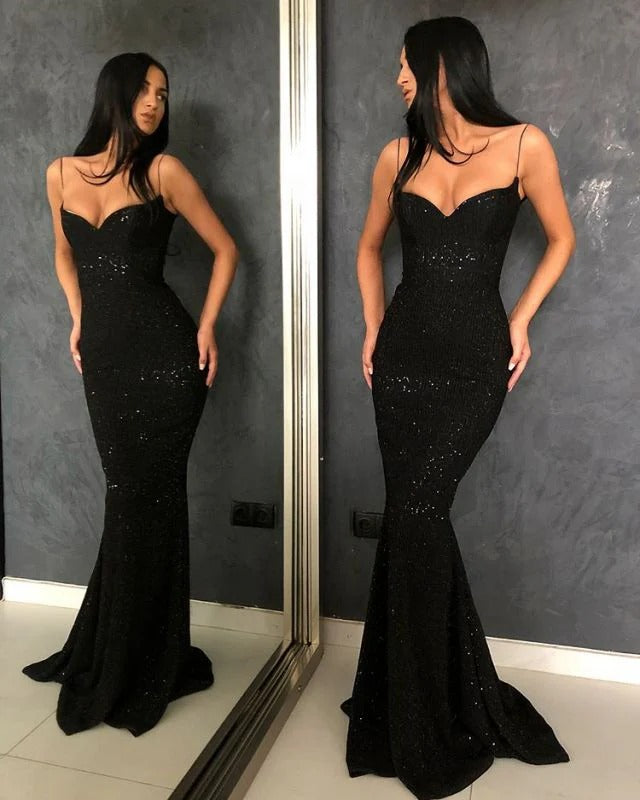 Glamorous Mermaid Sweetheart Sequin Black Prom Dresses