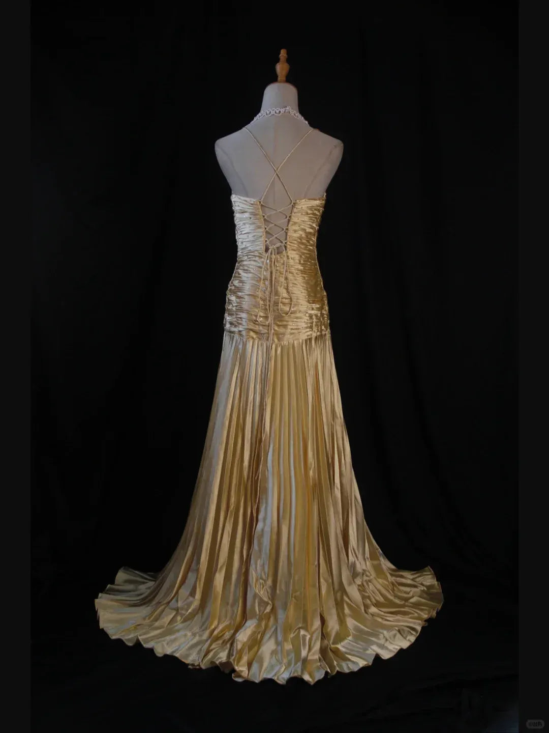Glamorous Mermaid V-Neck Crisscross-Strap Gold Satin Prom Dresses