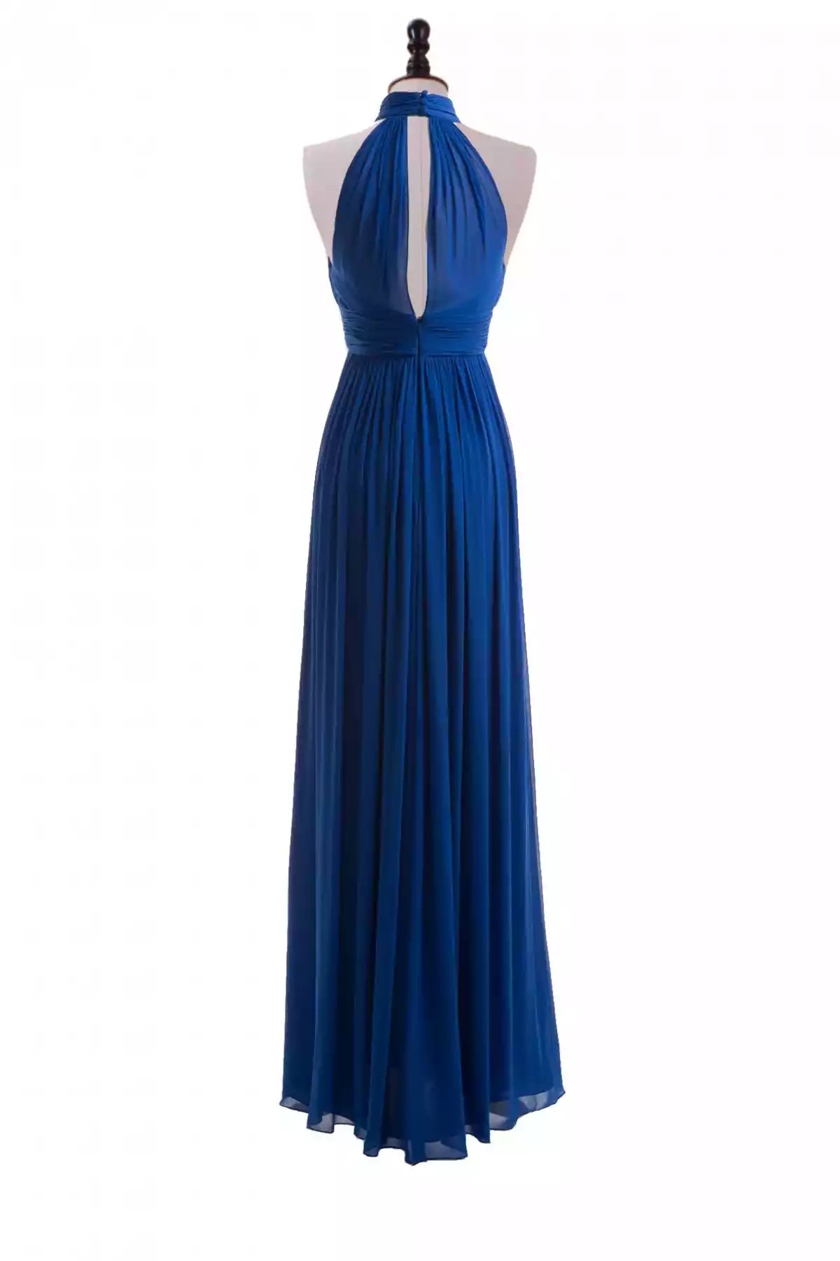Glamorous Royal Blue Chiffon Gown with Halter Neck & Keyhole Back