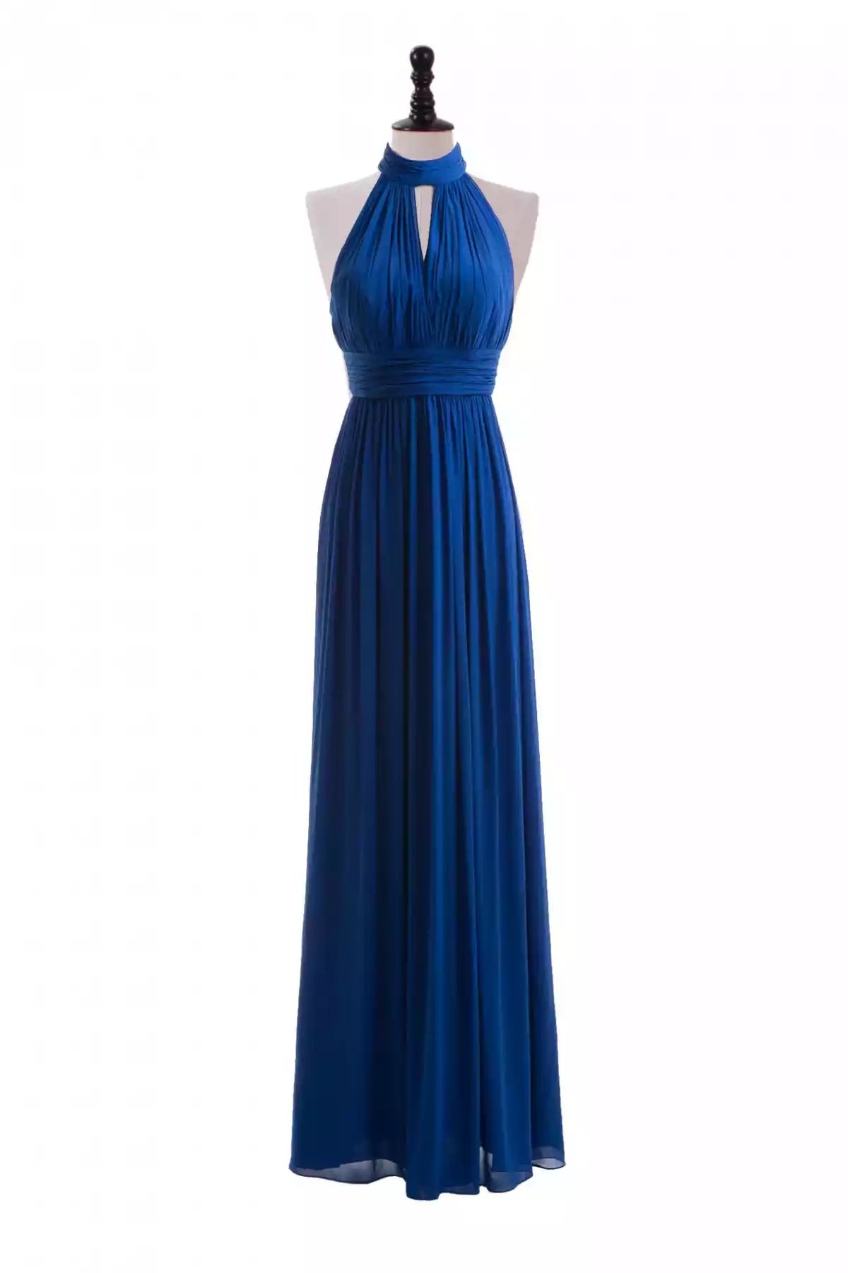 Glamorous Royal Blue Chiffon Gown with Halter Neck & Keyhole Back