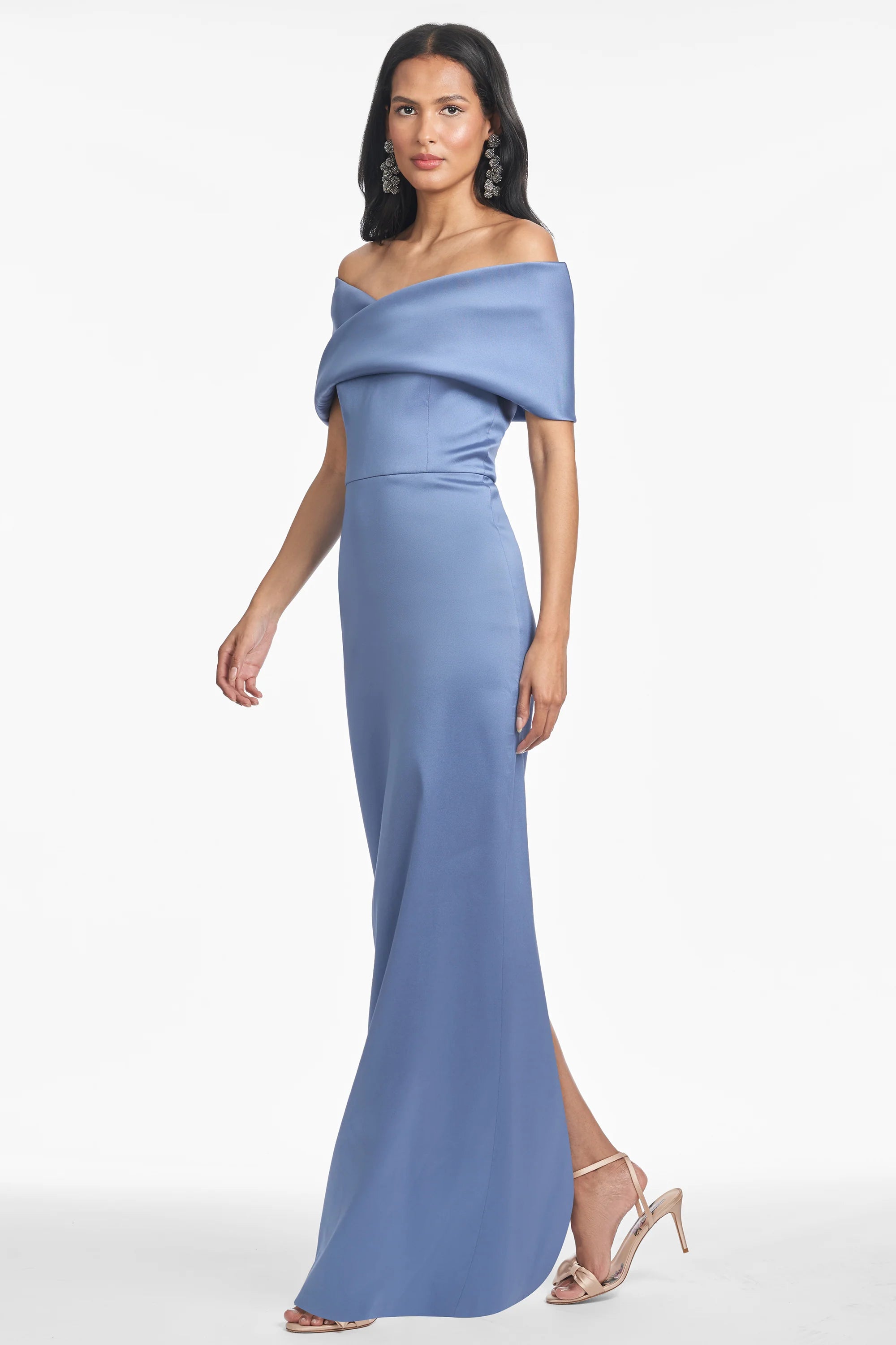 Glamorous Satin Mother of the Bride Dresses with Off-the-Shoulder Neckline, Draped Overlay and Mermaid Silhouette Formal Gown