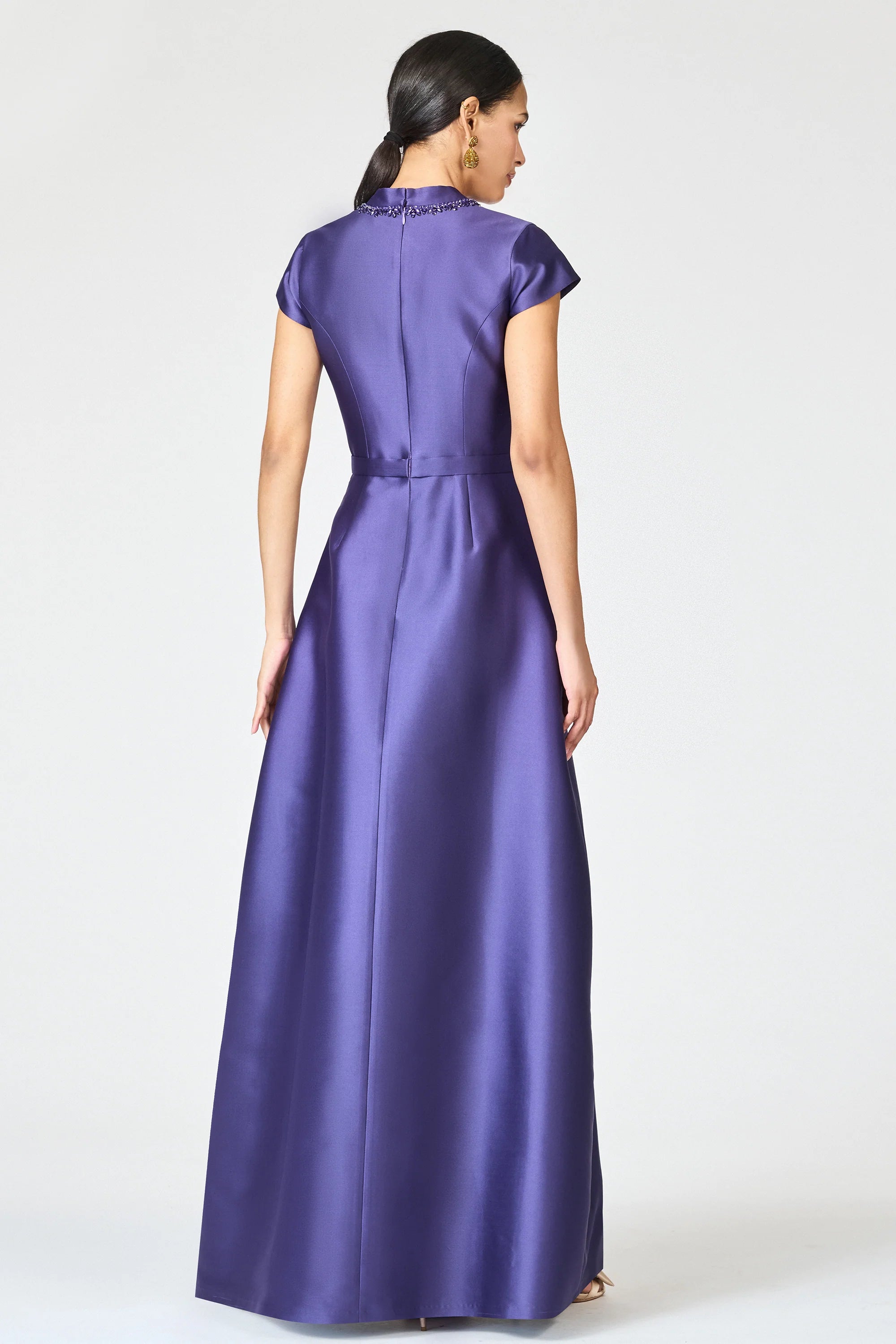 Glamorous Satin Mother of the Bride Dresses with Stand Collar, Beaded V-Neckline and Wide-Leg Jumpsuit Formal Gown