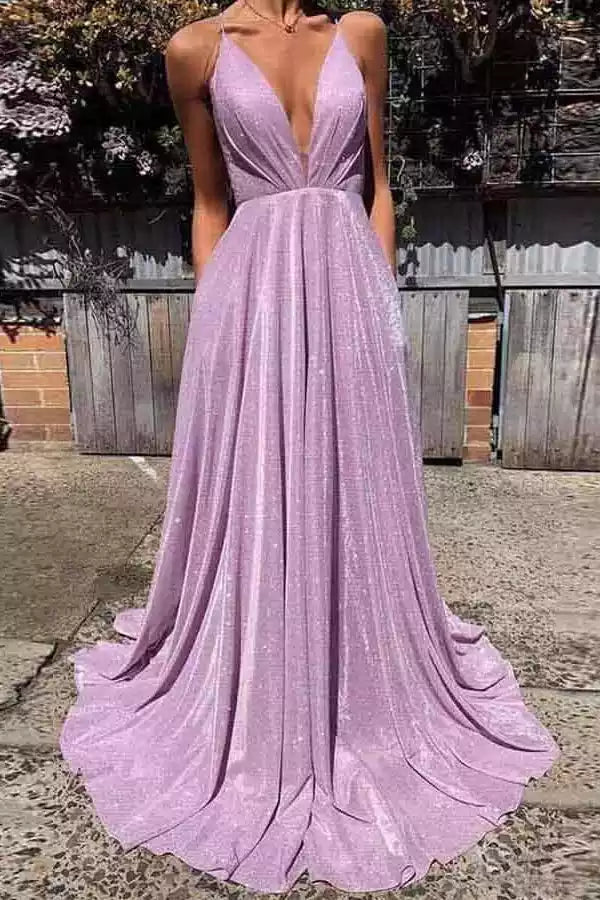 Glimmering Lavender Sequin Gown with Crisscross Back & A-Line Silhouette