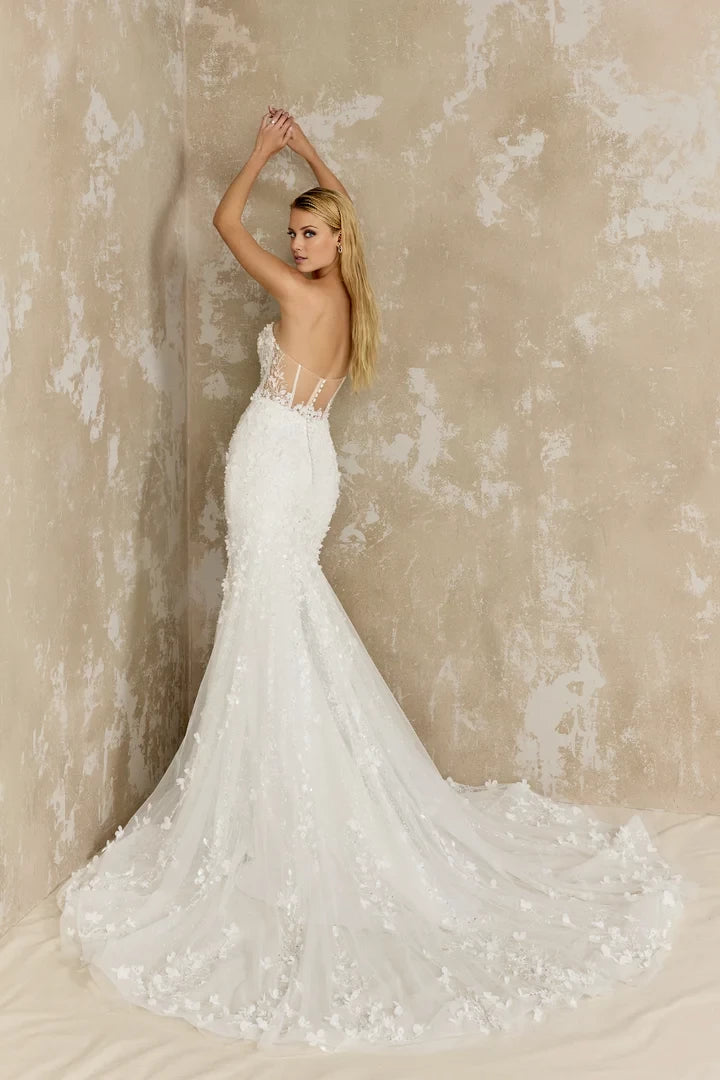 Glitter Tulle Fit and Flare with Strapless Plunging Notch Neckline Wedding Dresses