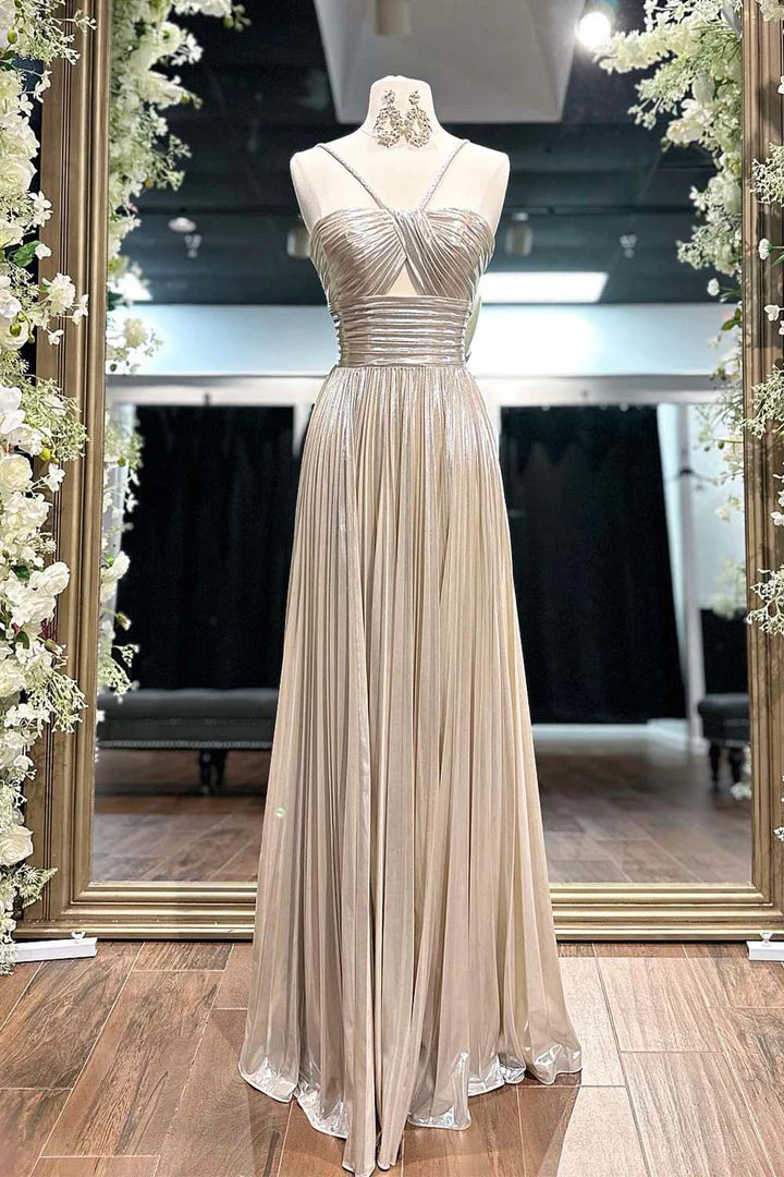 Gold Metallic Keyhole Prom Dress