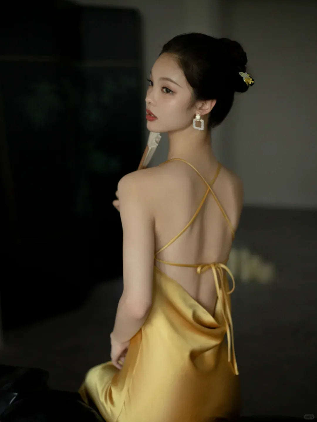 Gold Satin Halter Neck Open Back Maxi Dress