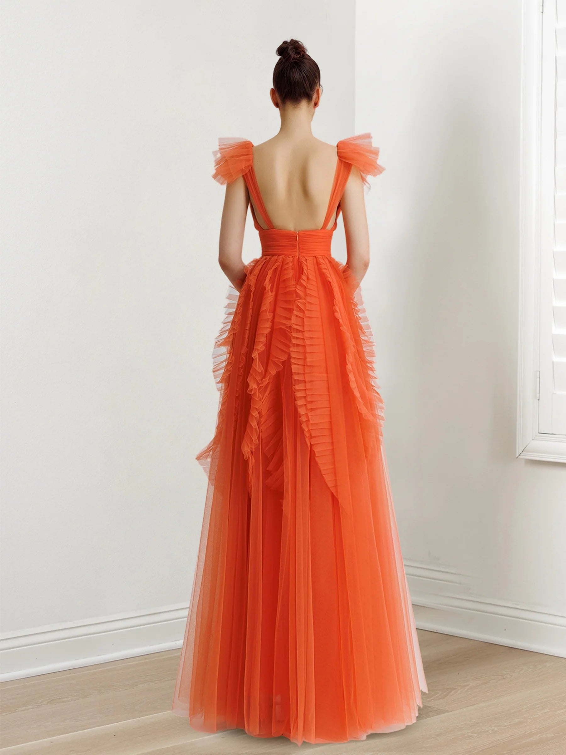Gorgeous A - Line Plunging V - Neck Sleeveless Open - Back Floor - Length Evening Gown