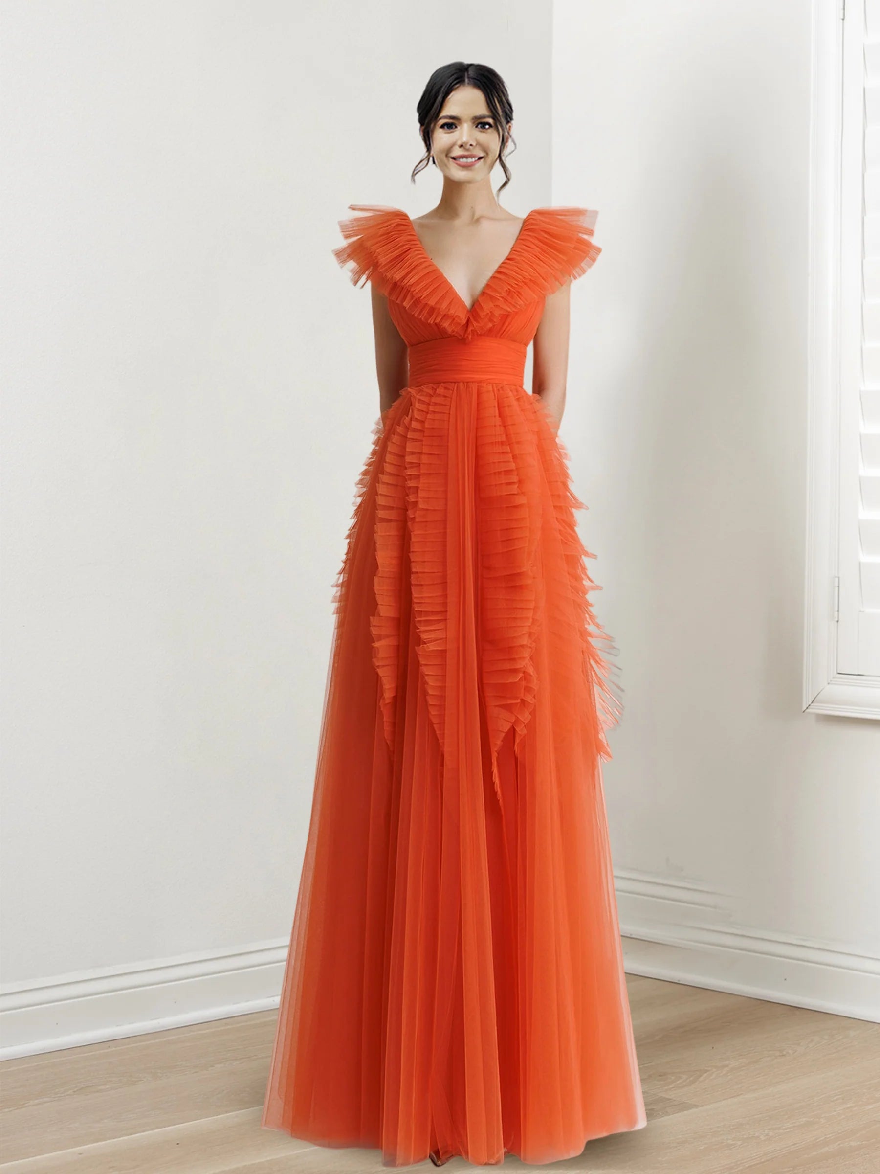 Gorgeous A - Line Plunging V - Neck Sleeveless Open - Back Floor - Length Evening Gown
