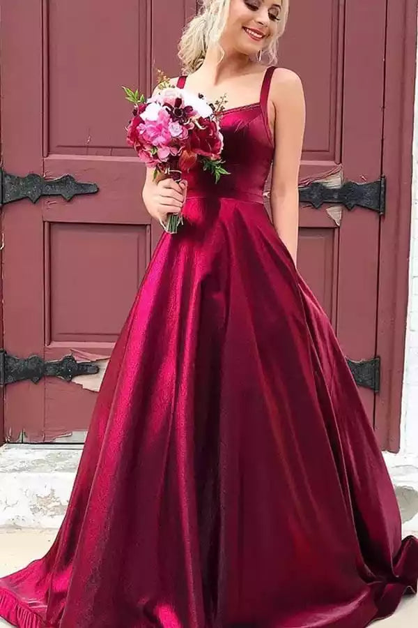 Gorgeous A-line round neck pleated sleeveless and floor Prom Dresses