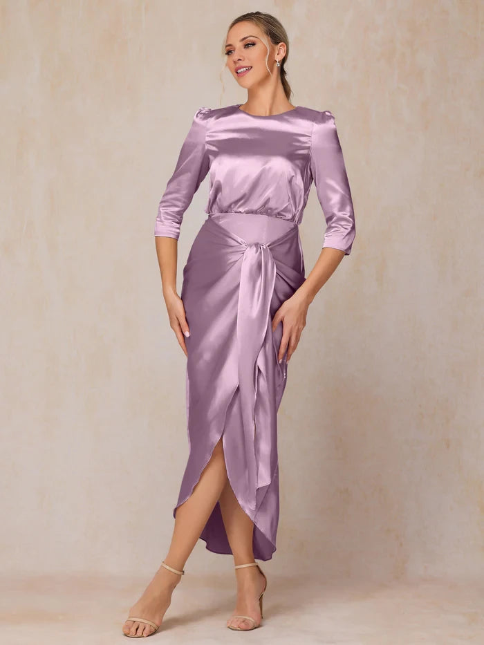 Half Sleeves Ankle Length Soft Satin Mother of the Bride Dresses