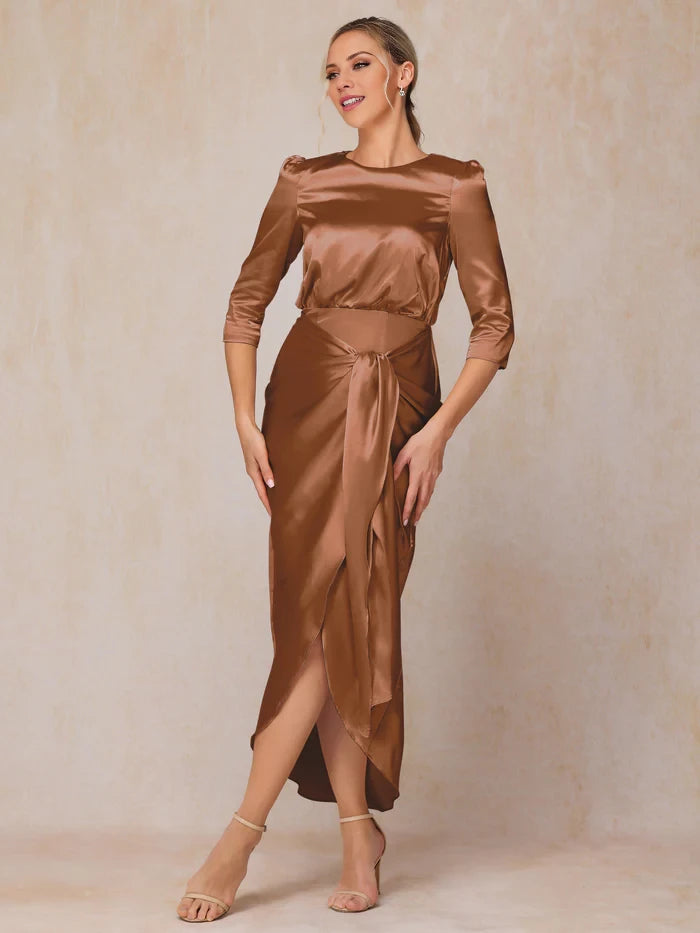 Half Sleeves Ankle Length Soft Satin Mother of the Bride Dresses