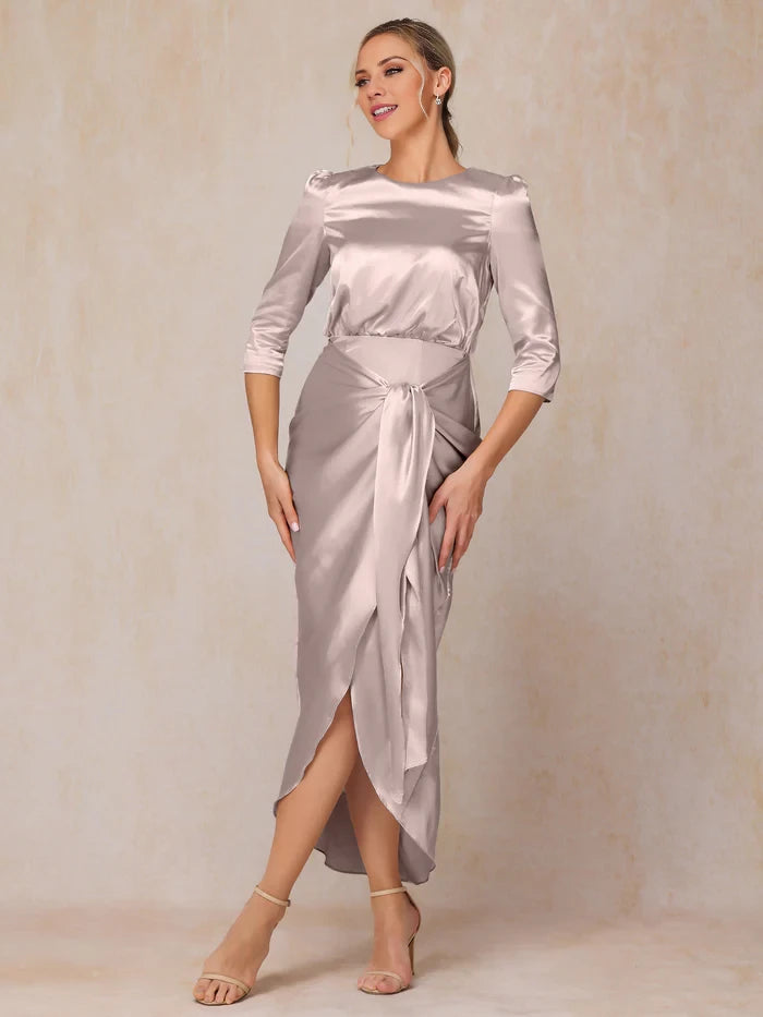 Half Sleeves Ankle Length Soft Satin Mother of the Bride Dresses