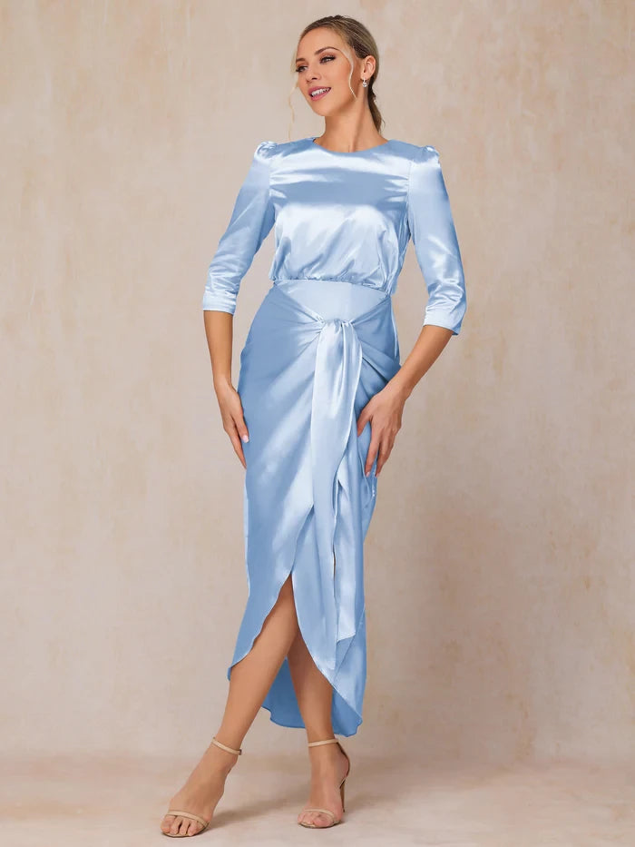 Half Sleeves Ankle Length Soft Satin Mother of the Bride Dresses