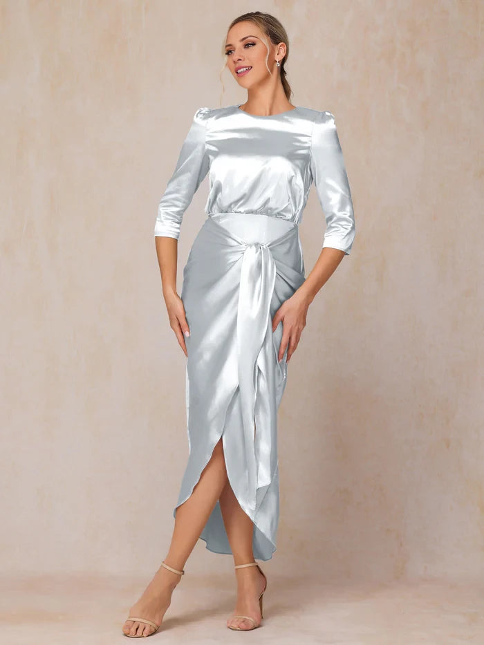 Half Sleeves Ankle Length Soft Satin Mother of the Bride Dresses