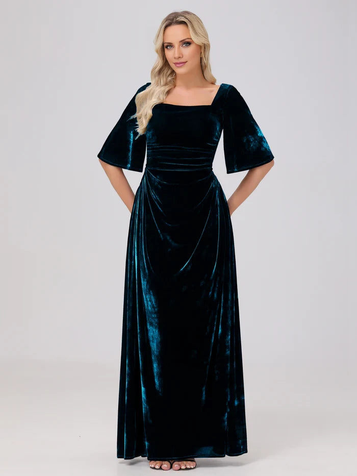 Half Sleeves Square Neck Velvet  Mother of the Bride Dresses