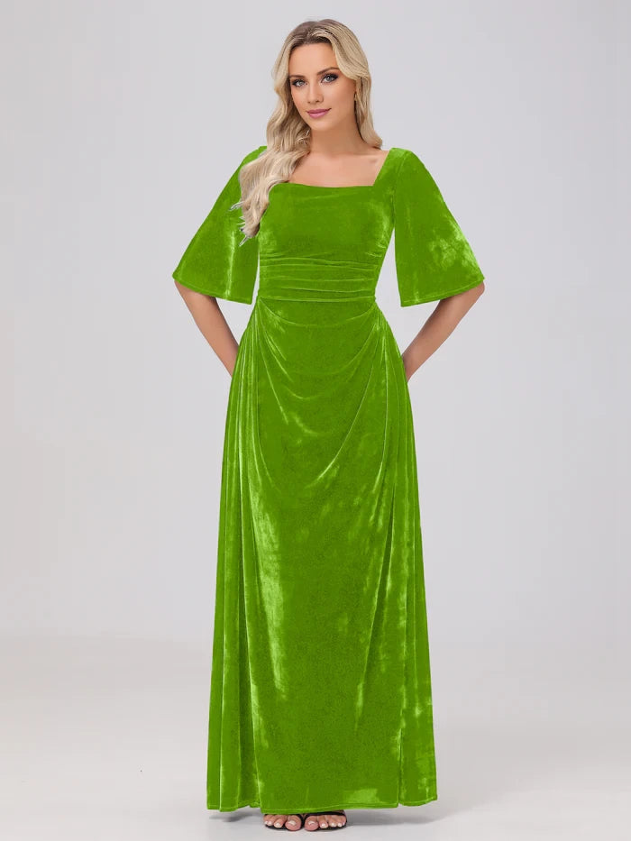 Half Sleeves Square Neck Velvet  Mother of the Bride Dresses