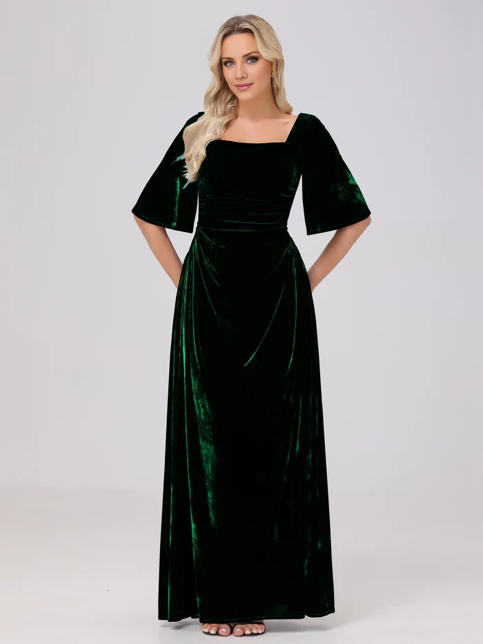Half Sleeves Square Neck Velvet  Mother of the Bride Dresses