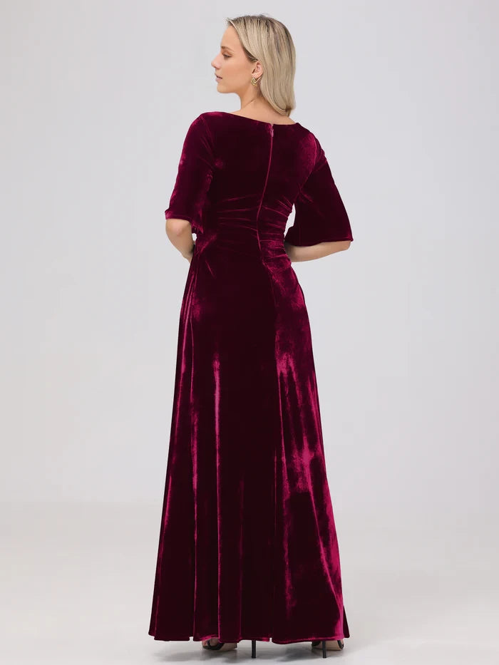 Half Sleeves Square Neck Velvet  Mother of the Bride Dresses