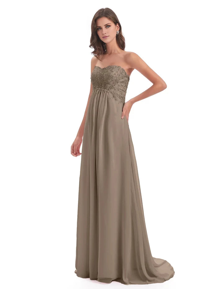 Halle Sweep-Brush Train Beading Sweetheart Bridesmaid Dresses