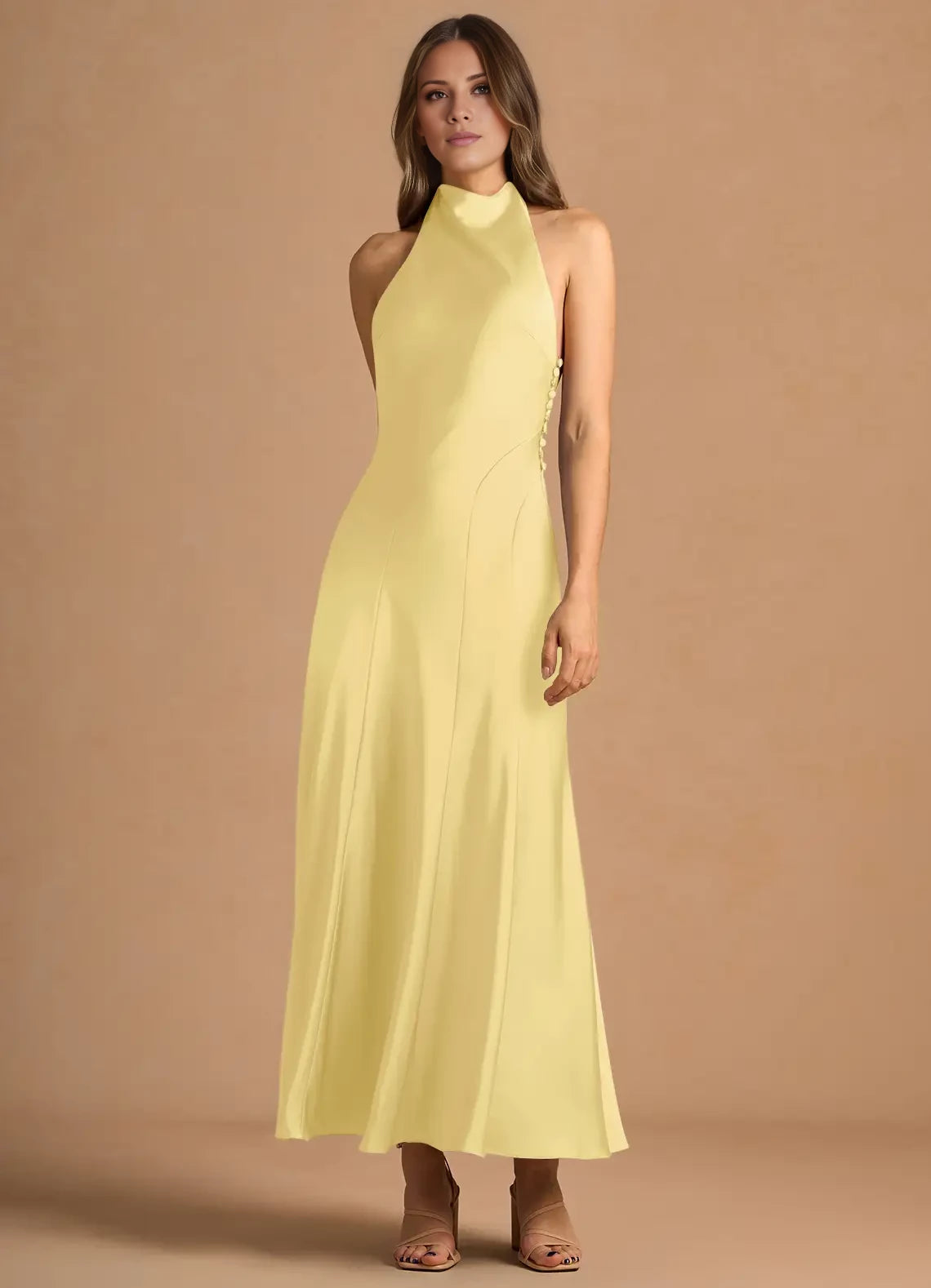 Halter Backless Satin Maxi Dress Evening Dresses