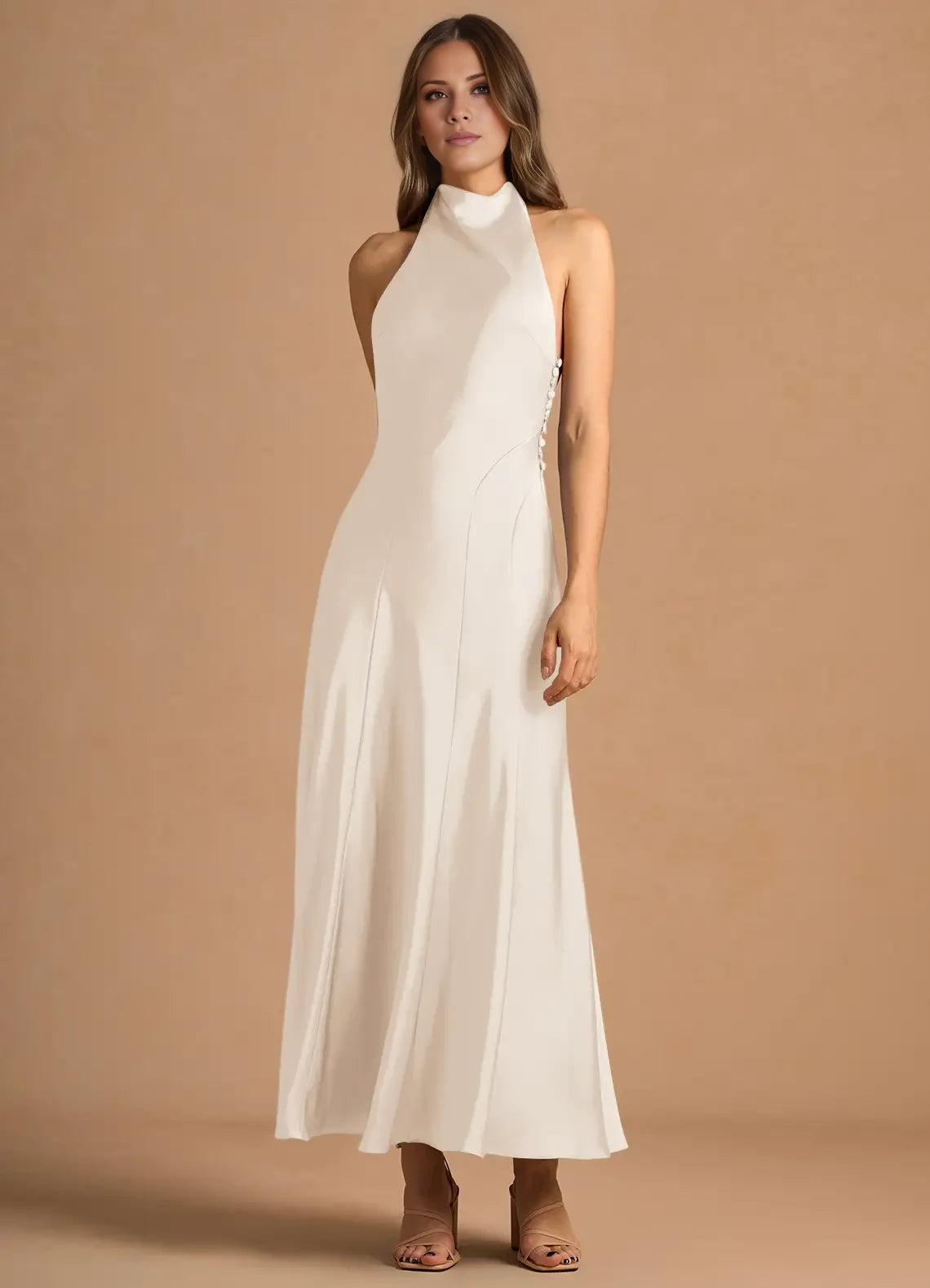 Halter Backless Satin Maxi Dress Evening Dresses