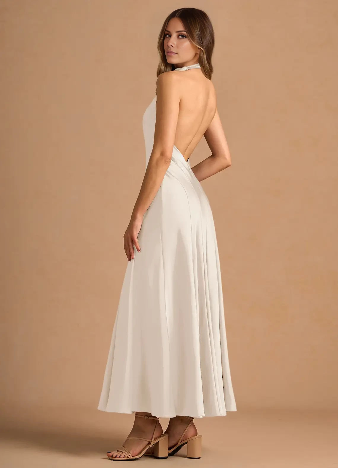 Halter Backless Satin Maxi Dress Evening Dresses