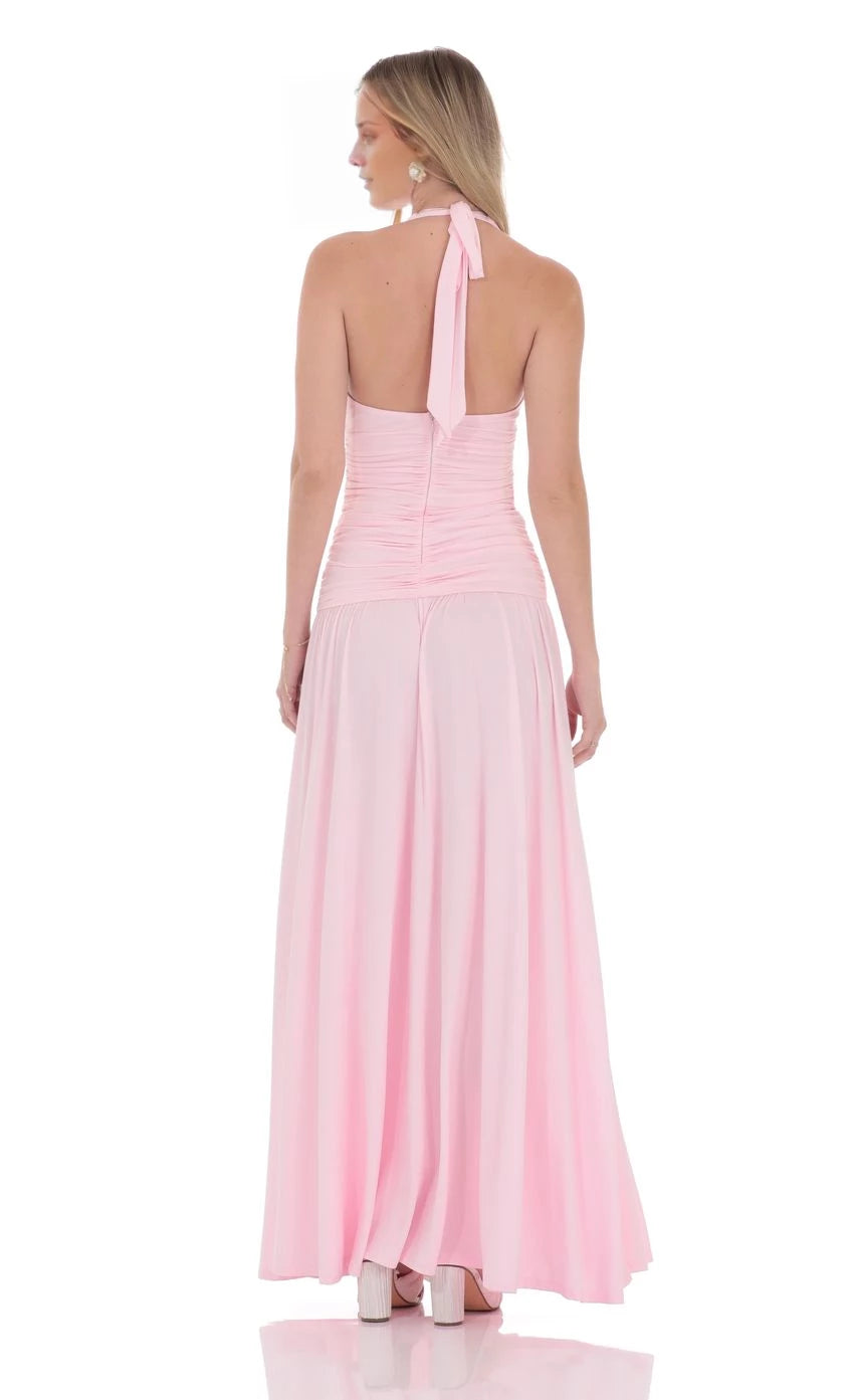 Halter Drop Waist Maxi Dress  Prom Dresses