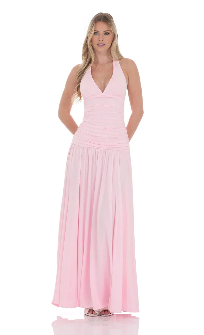 Halter Drop Waist Maxi Dress  Prom Dresses