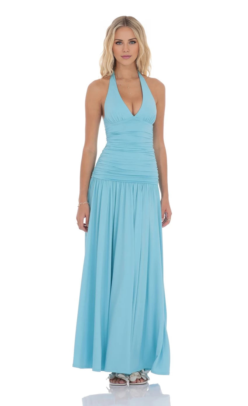 Halter Drop Waist Maxi Dress  Prom Dresses