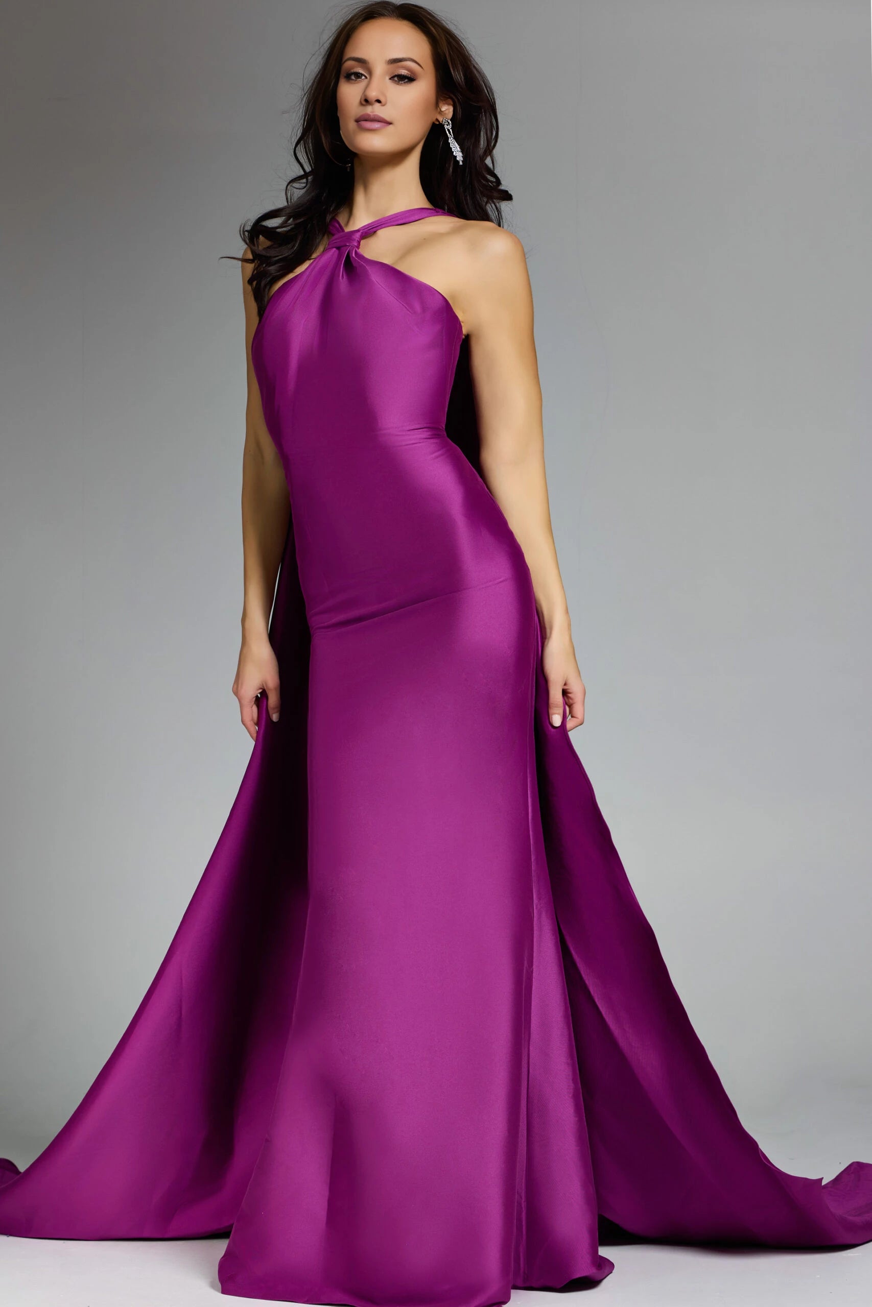 Halter Neck Gown With Flowing Train Evening Dresses